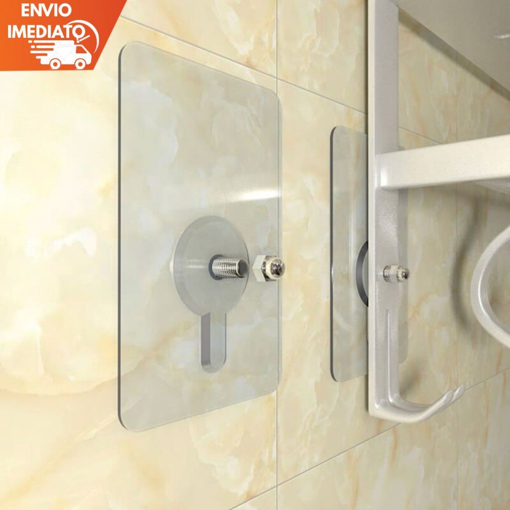 Kit 2 Suportes Adesivos com Parafuso 6x6cm – Fixação Forte Para Prateleiras e Nichos em Oferta na Shopee