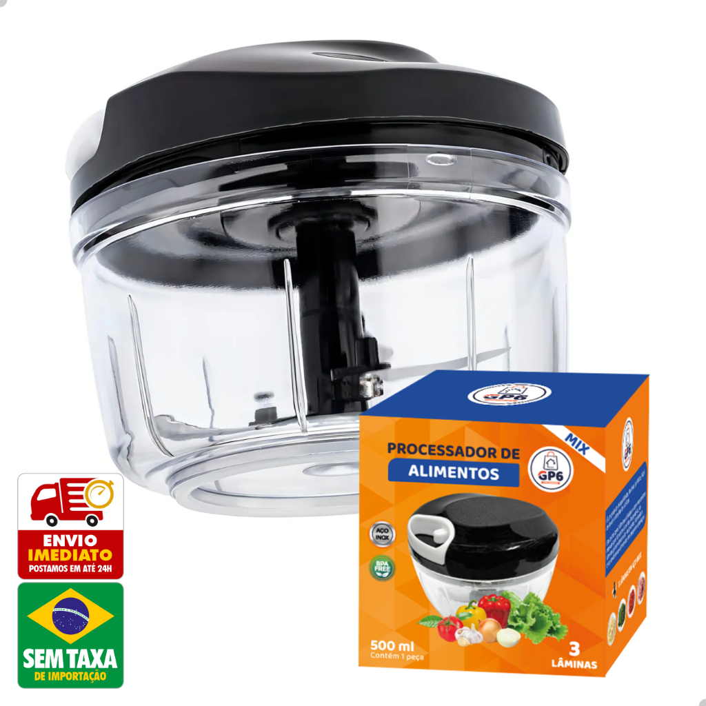 Mini Processador Manual 500ml com 3 Lâminas Inox para Temperos e Legumes – 1 ou 2 Unidades
