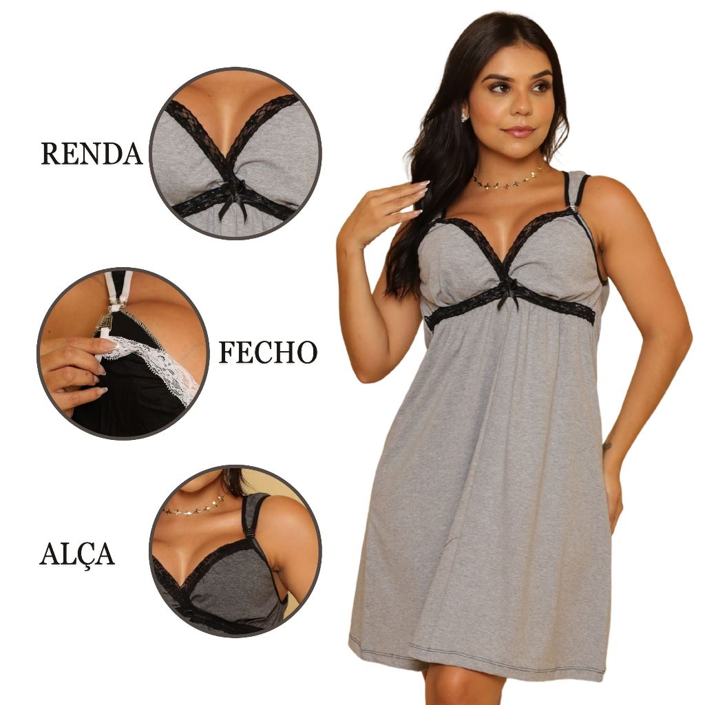 Camisola Amamentação Maternidade De Algodão Para Gestante Pós Parto