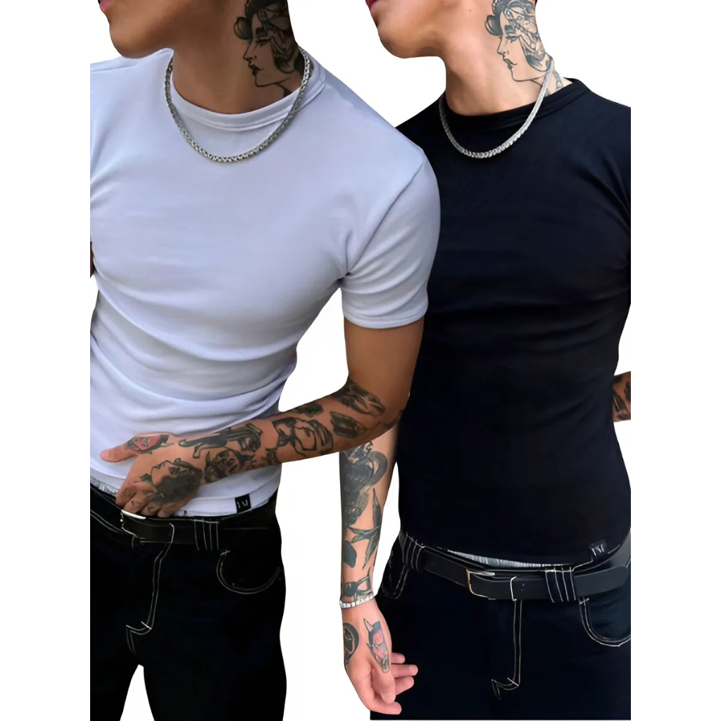 Camiseta Masculina Modelo Americano Básico Canelada Americana Blusa Masculina Camisa Slim Unidade e Kit