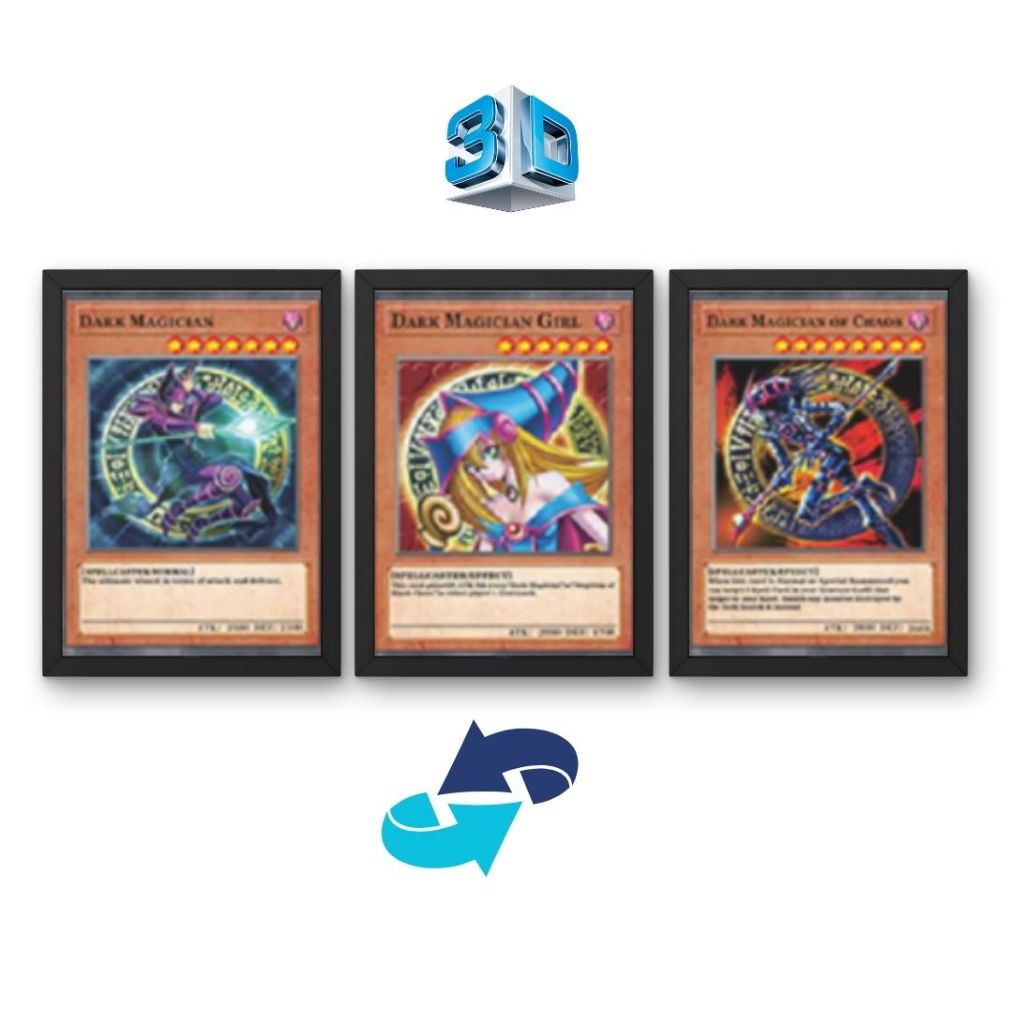 Quadro 3D Yu gi Oh! - Mago Negro, Maga Negra e Mago do Caos