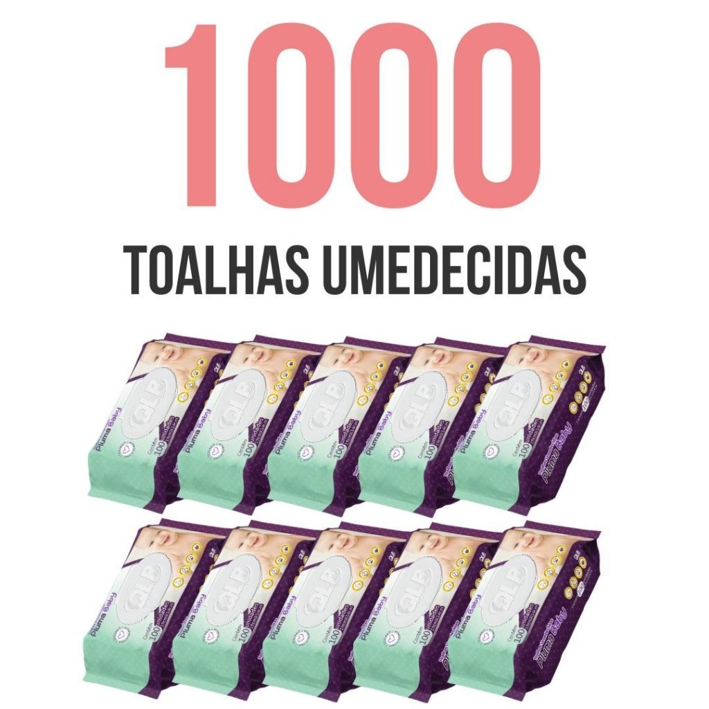 Caixa com 10 Lenços/Toalhas Umedecidas Pluma Baby c/ 100 Unidades Cada - Tampa FlipTop em Oferta na Shopee