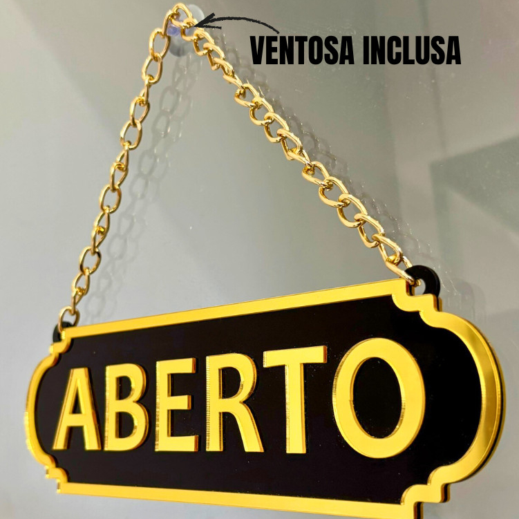 PLACA ABERTO E FECHADO EM ACRLICO ESPELHADO PARA LOJA  COM VENTOSA