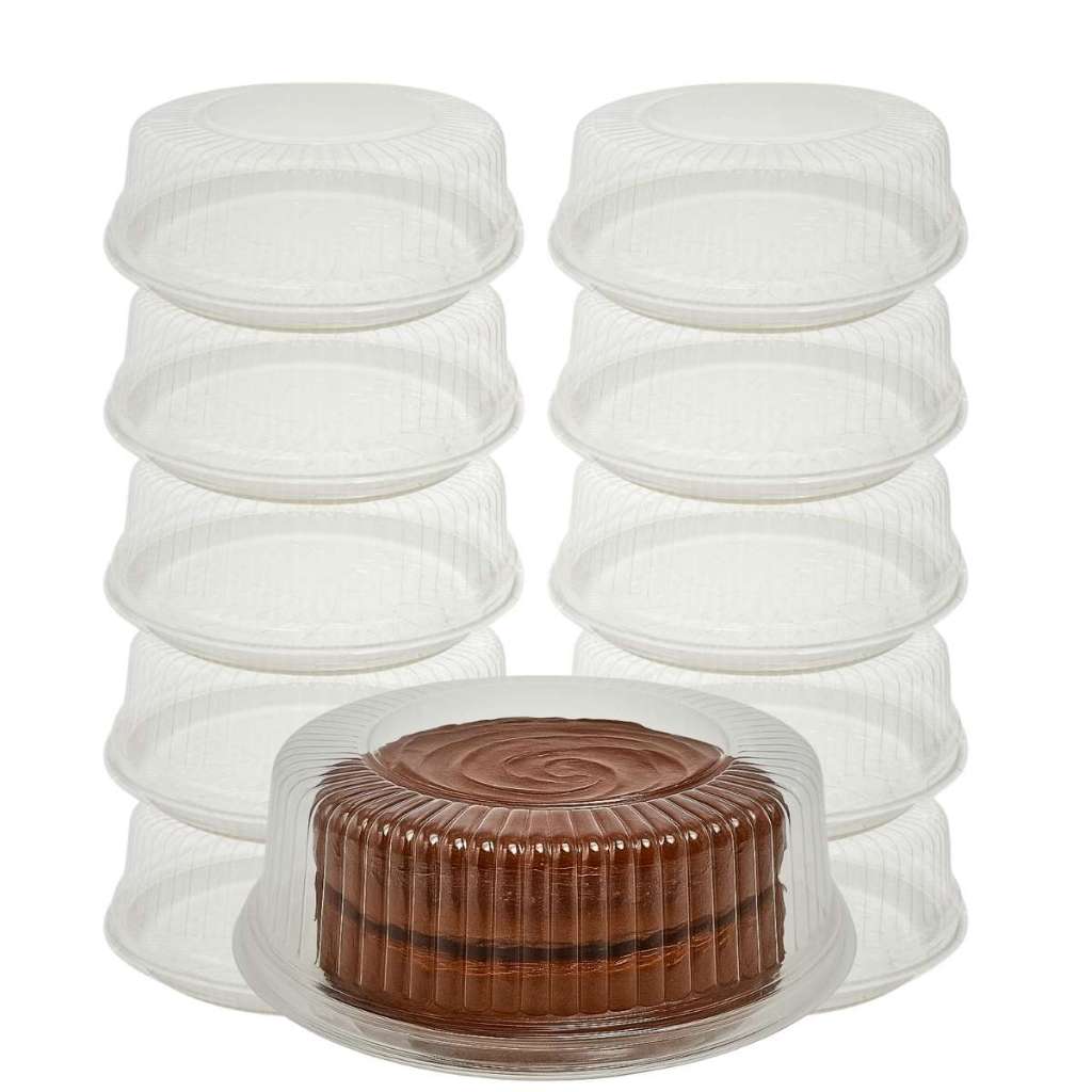 Kit Embalagem Plástica Transparente Forma Redonda Bolo Torta Descartável Modelo Alta Bp80