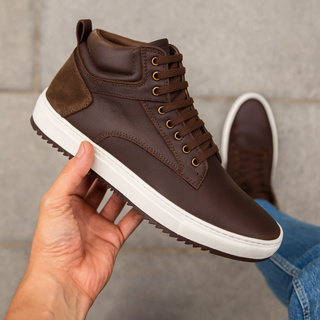Tênis Masculino em Couro Legitimo Estiloso Botinha Para o Dia a Dia Sapatênis De Amarração em Oferta na Shopee