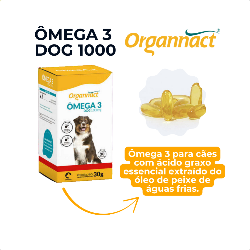 Ômega 3 Dog 1000 Organnact Cães Cápsulas 30 Unidades