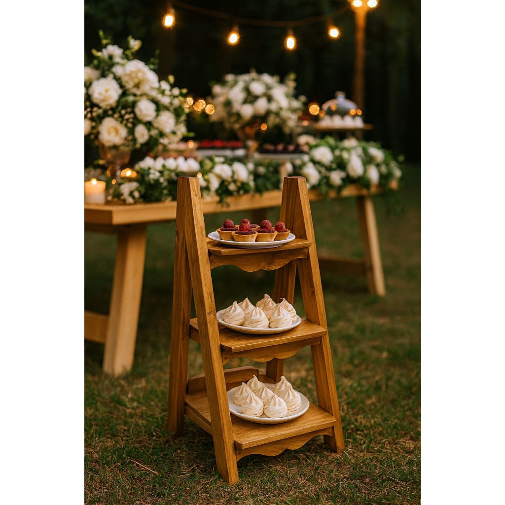 Escadinha Porta-Doces em Madeira Pinus 45x28 Escada Pequena Rústica para Mesa de Festa e Decoração em Oferta na Shopee