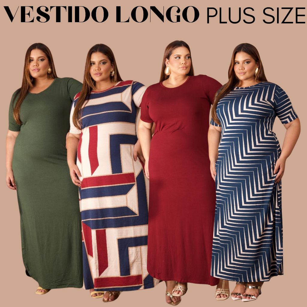 Vestido Feminino Plus Size Moda Evangélica 44 ao 58 Fenda Lateral Festa Casual Trabalho Verão Social