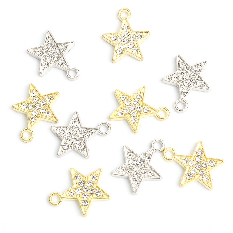 Pingente Estrela Com Strass Banha Zamac Ouro/Prata  Material Metal e Vidro Kit 20 Peças
