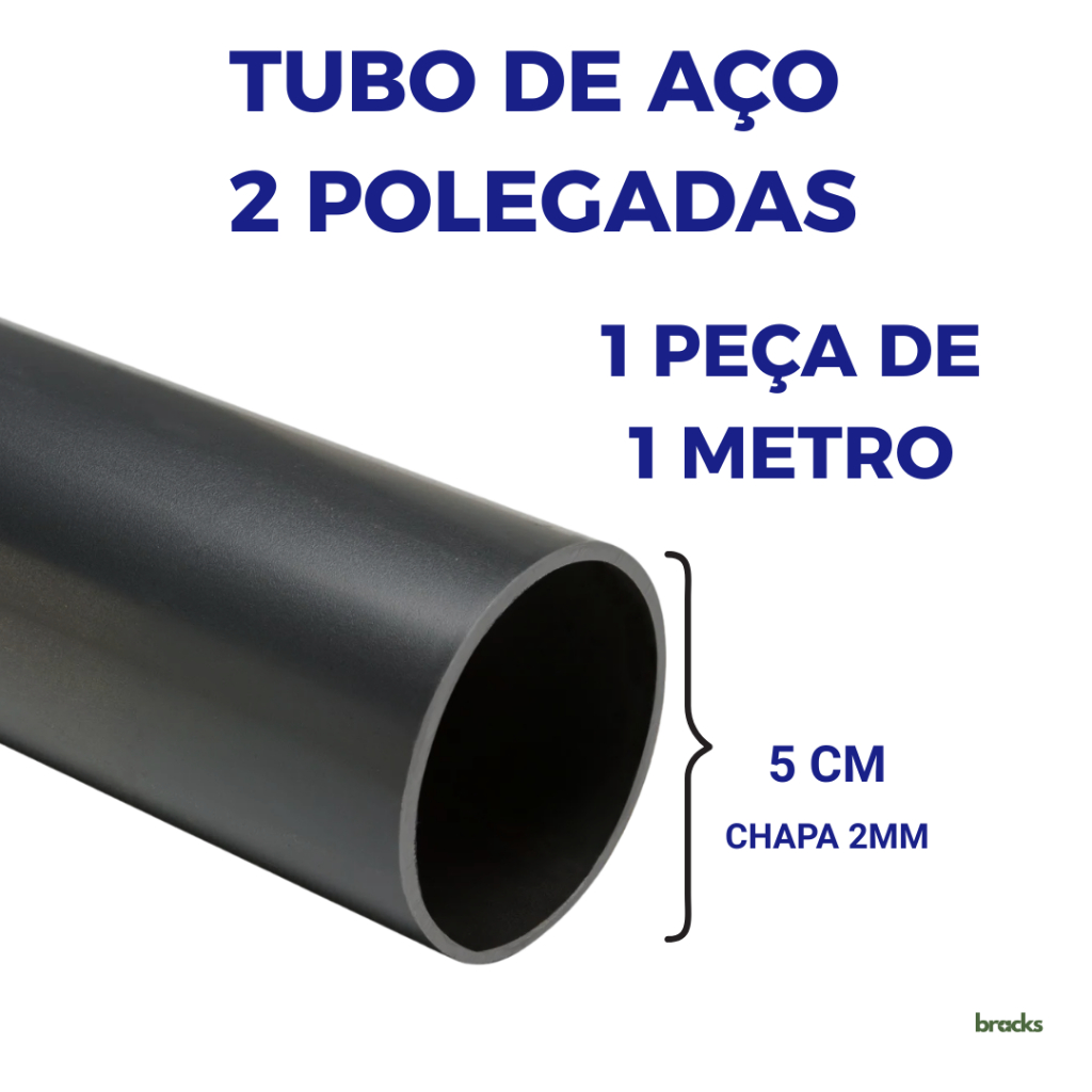 Metalon Redondo 2 Polegadas (50 MM) - Tubo De Aço Chapa 2MM - Tubo Preto - 1 Peça de 1 Metro em Oferta na Shopee