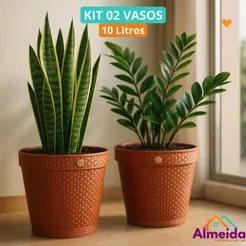 Kit 2 Vasos Para Plantas Flores Hortaliças 10 Litros Estilo Rattan Resistente