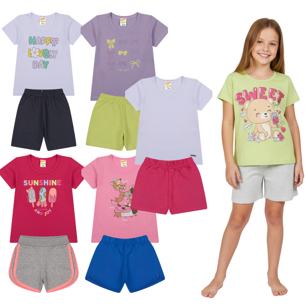 Kit 12 Peças Juvenil Infantil Menina Conjunto Menina Estampas Sortidas 06 Conjuntos Verão Super Leve SUPER OFERTA