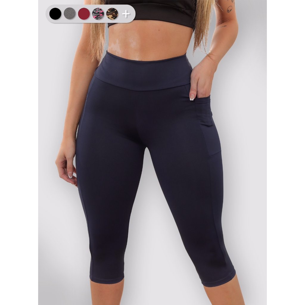 Calça Capri Plus Size Corsário Academia Com Bolso Lateral em Oferta na Shopee