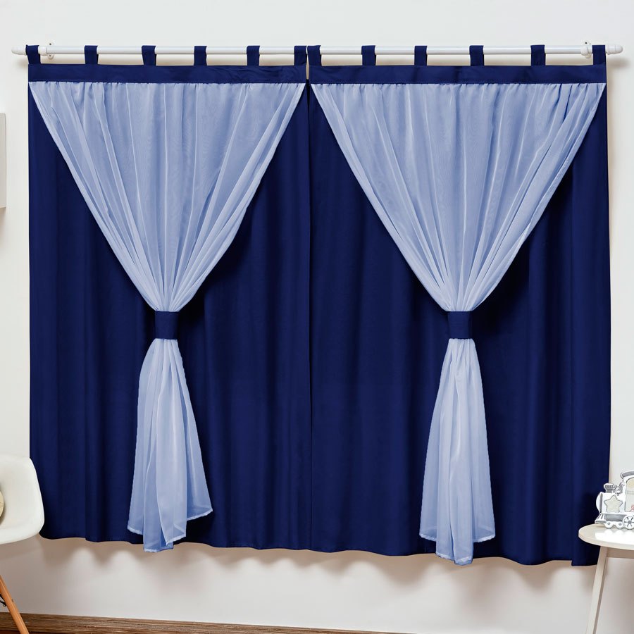 Cortina Azul Marinho Infantil Quarto Bebê 2,00x1,70 Slim Menino Menina Enxoval Presente Imperial