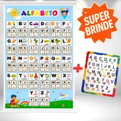 Banner Educativo Alfabeto Letras Didático Desenhos e Libras 60x90cm + Super Brinde!!