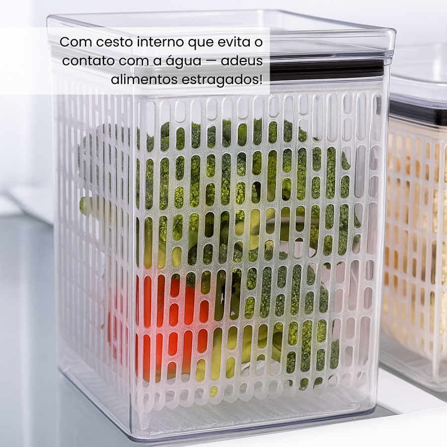 Detalhes do Pote Hermético e Organizador de Geladeira 4,2 litros Porta Salada Fruta Legumes Lumini Paramount