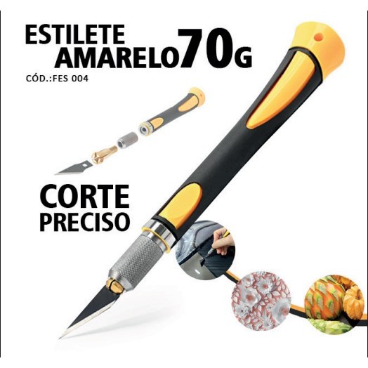 ESTILETE DE PRECISÃO TIPO BISTURI CORTE PROFISSIONAL CABO EMBORRACHADO ENVELOPAMENTO PLOTAGEM
