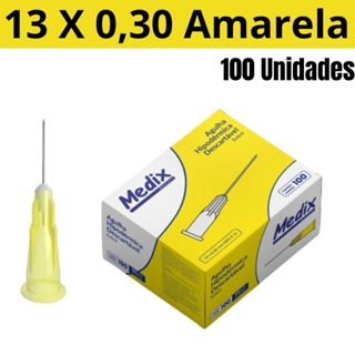Agulha Hipodérmica Amarela Medix 13 x 0,30mm (30GX1/2) 25, 50 Ou 100 Unidades em Oferta na Shopee
