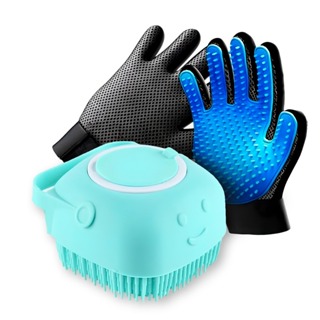 Kit Cuidados Pet: Luva Tira Pelos Nano + Escova Lava Pet com Dispenser em Oferta na Shopee