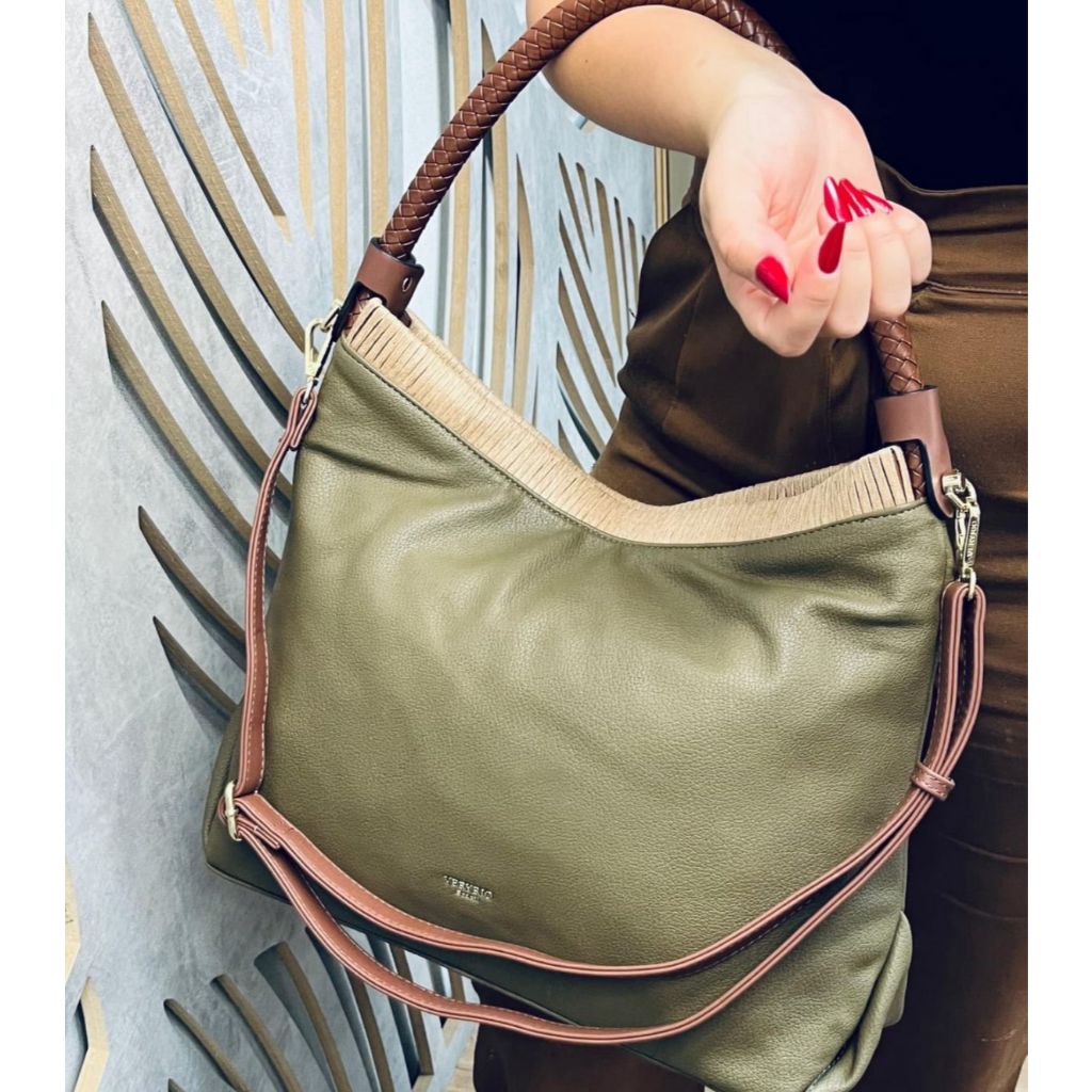 Bolsa Feminina Veryrio Alça Trançada de Ombro e Transversal Espaçosa Estilo Saco