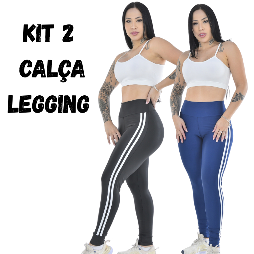 Kit 2 Calças Legging Feminina Fitness Cós Alto em Suplex para Atividade Física Academia e Corrida