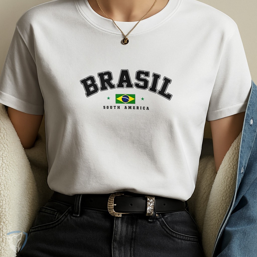 Blusa Feminina T-shirt Camiseta 100% Algodão SELEÇÃO BANDEIRA DO BRASIL
