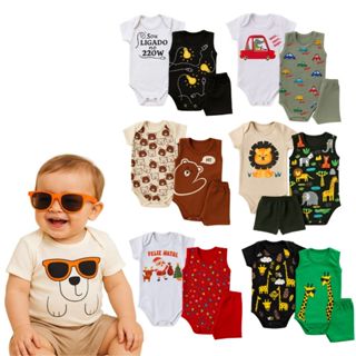 Body 3 peças Verão Menino Body Manga curta, Body regata e bermudinha Tamanho RN ao GG em Oferta na Shopee