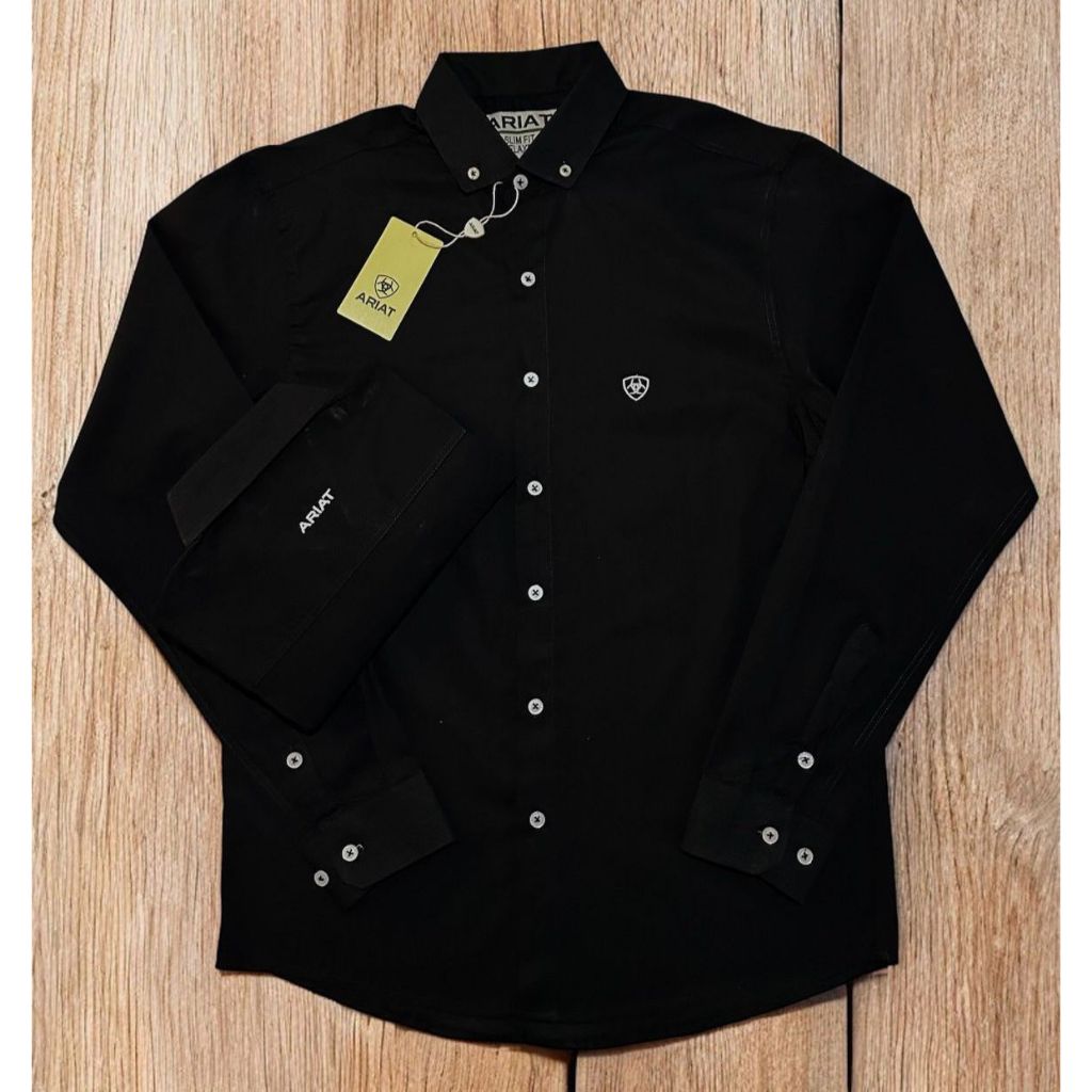 Camisa manga longa preta da Ariatt country Xadrez Masculina modelagem perfeita