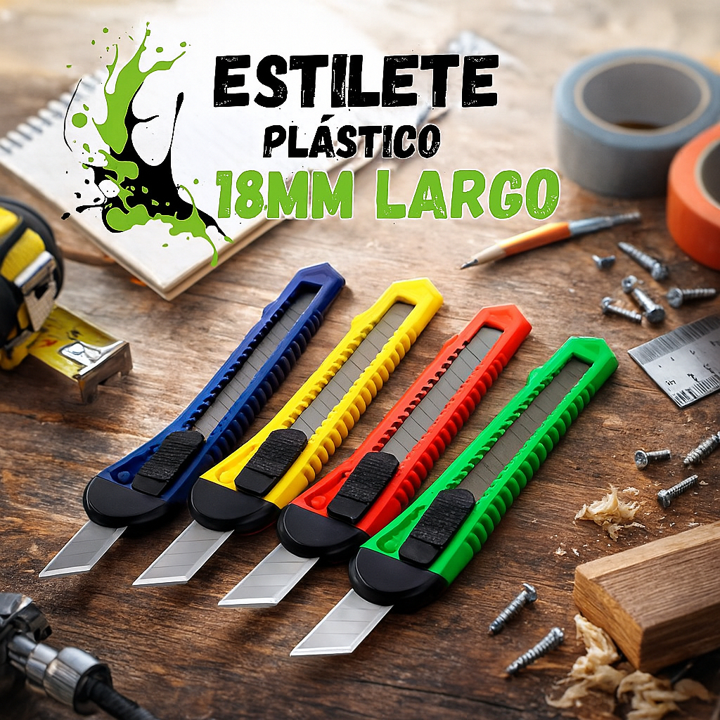 Estilete Grande Plástico Largo Lâmina 18MM Escolar Escritório
