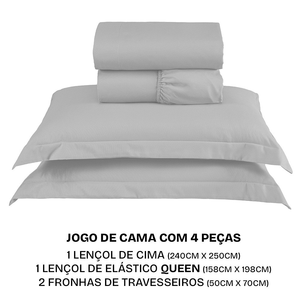Detalhes do Jogo de Cama Queen Percal 300 Fios 100% Algodão Acetinado 4 Peças – BF Colchões