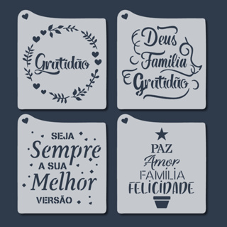 Kit 4 Stencil Frases Motivacionais Palavras Positivas Molde para Artesanato, Pintura, Tecido, Mdf em Oferta na Shopee
