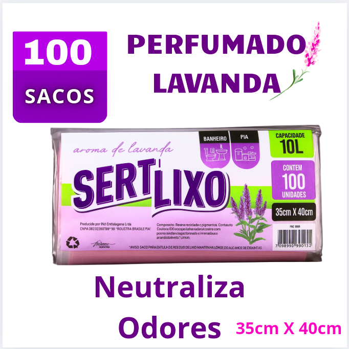 Sacos de Lixo Perfumados Lavanda | Para Pia e Banheiro | 35x40cm | Neutraliza Odores - 100 sacos em Oferta na Shopee