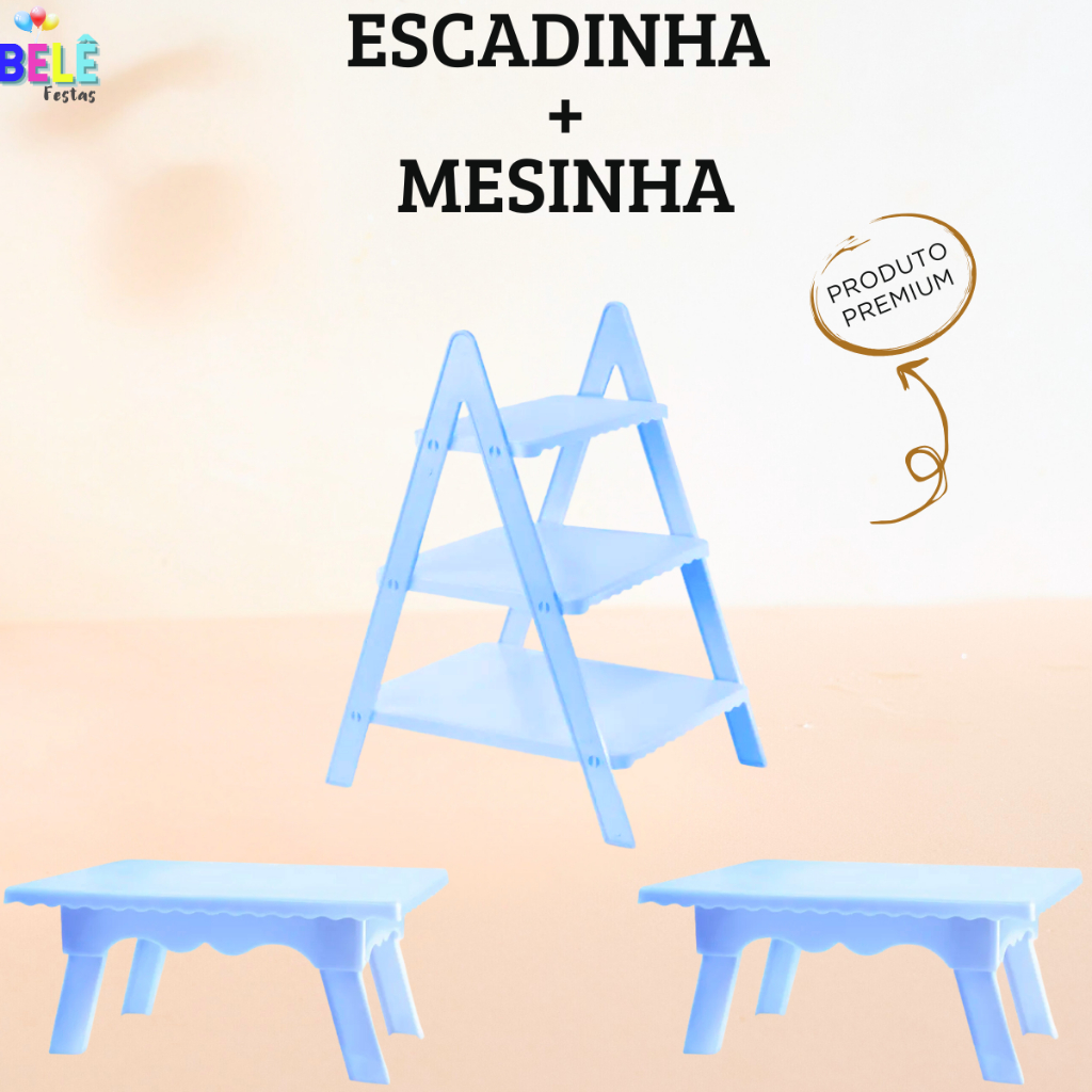 Escadinha Pra Doces + 02 Mesinha Descorativa De Festa (03 itens)