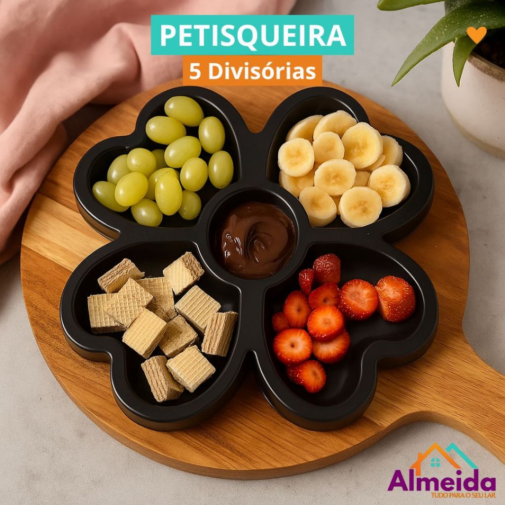 Petisqueira Bandeja Para Petiscos Com Porta Molho Prática Redonda 29cm em Oferta na Shopee