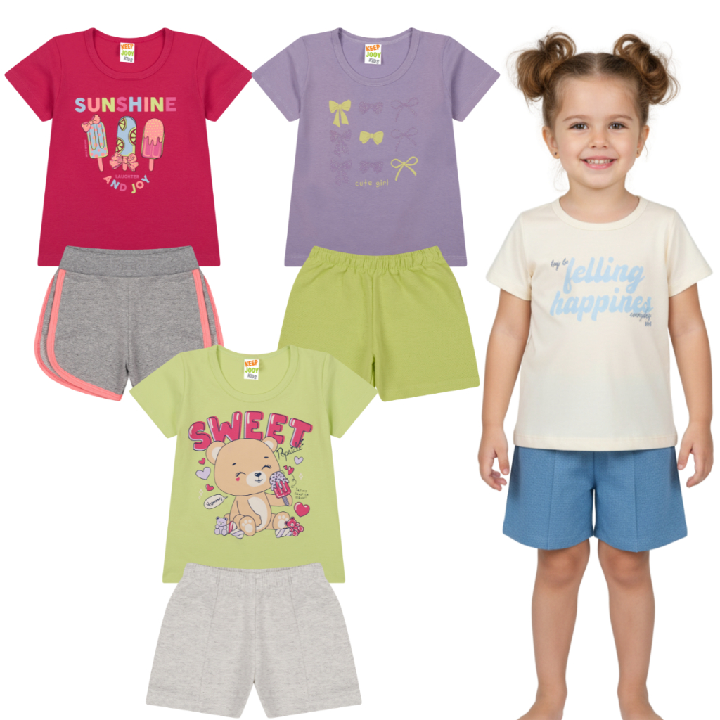 Conjunto Casual Algodão Infantil Menina Juvenil 01 ao 16 para Super Leve e Confortável  Estampas Sortidas - PROMOÇÃO