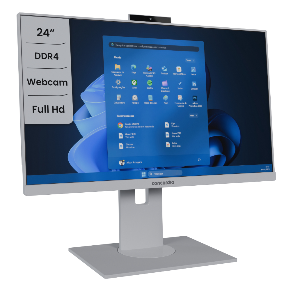 Computador All In One Concórdia Core i5 10400T 8GB DDR4 SSD 256GB 23.8'' Full Hd