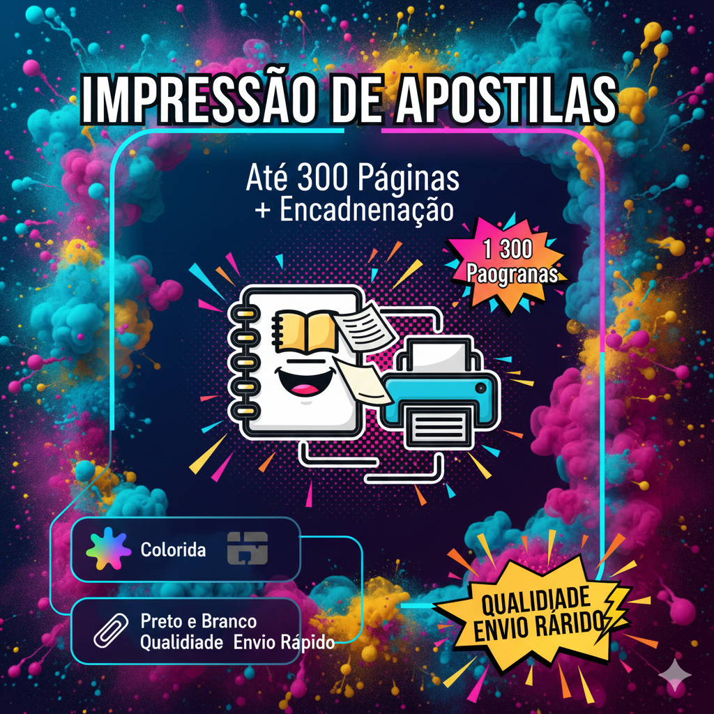 Impressão de 1 Apostila totalizando 580 páginas Impressa em Frente e Verso e Encadernação com capa