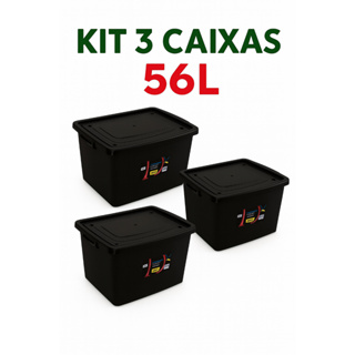 Kit 3 Caixas Organizadoras C/ Tampa e Trava 56 Litros Preta TOY em Oferta na Shopee