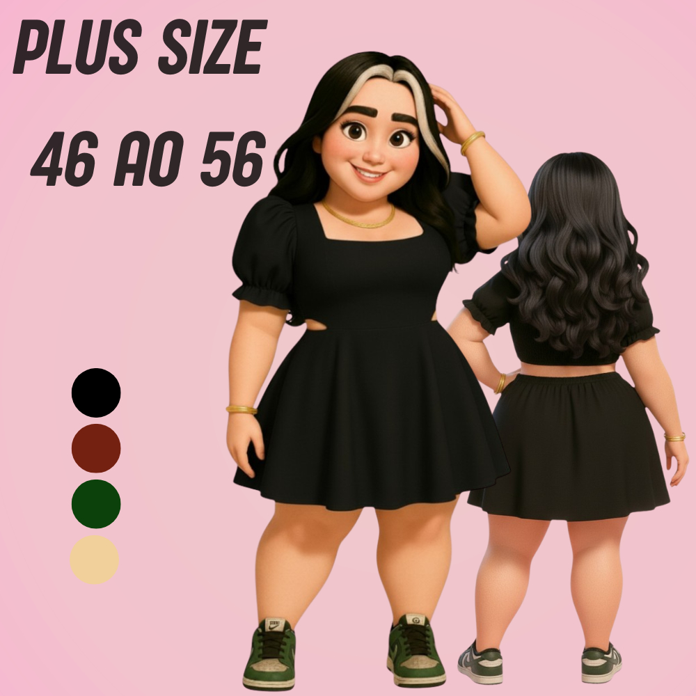 Vestido Plus Size Feminino Elegante Vestido Rodado Acinturado Vestido Curto Delicado Vestido Paty Gringa