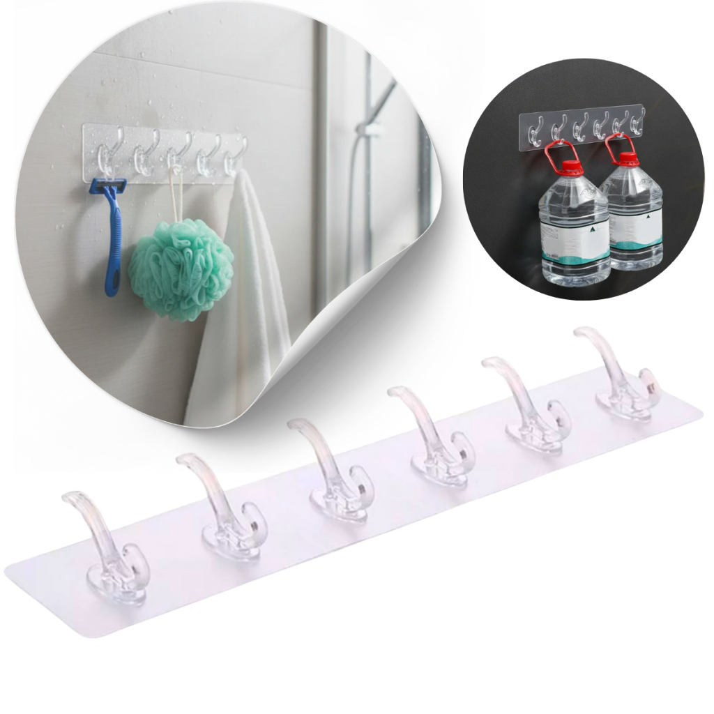 Faixa Gancho De Parede Com 6 Suportes Transparente Adesivo Multiuso em Oferta na Shopee