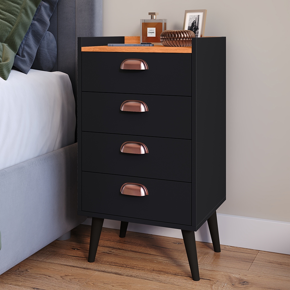 Mesa de cabeceira luxo pés em PVC puxador concha 4 gavetas quarto MONET - UNA em Oferta na Shopee