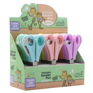 Tesoura Escolar Plus Pastel Trend 13cm Lâmina c/ Régua Ponta Arredondada Corte 4,4cm Leo&Leo em Oferta na Shopee