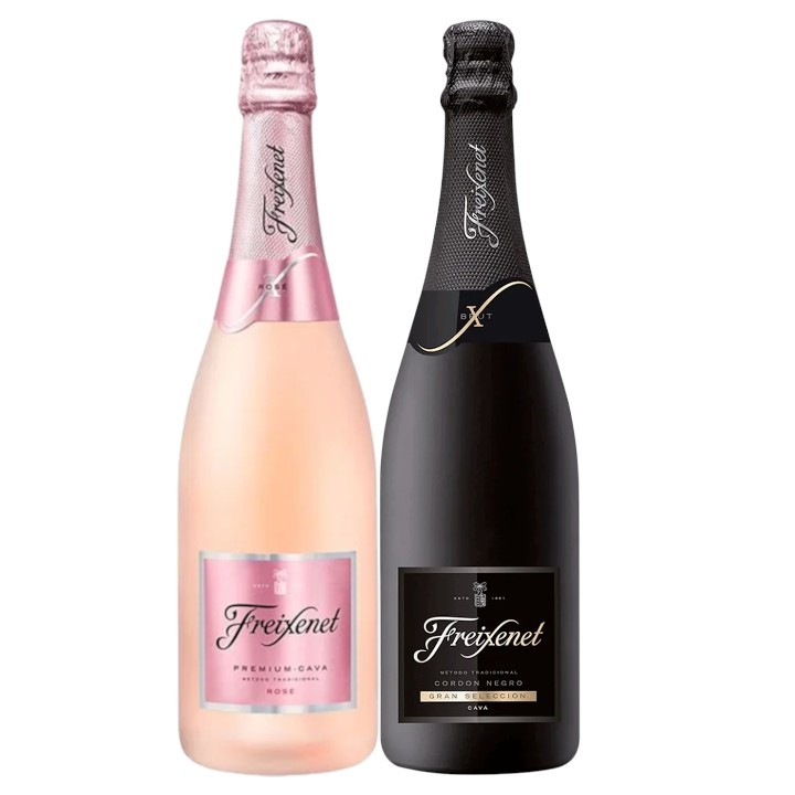KIT ESPUMANTES CAVA FREIXENET CORDON ROSADO + CORDON NEGRO 750ML em Oferta na Shopee