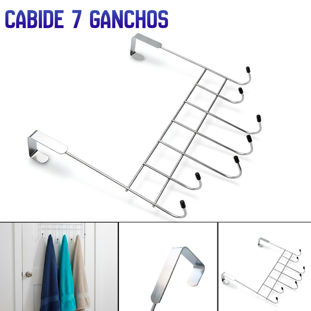 Cabide 7 Gancho para Pendurar Cromado Porta Toalha Quarto Banheiro 1 Pç