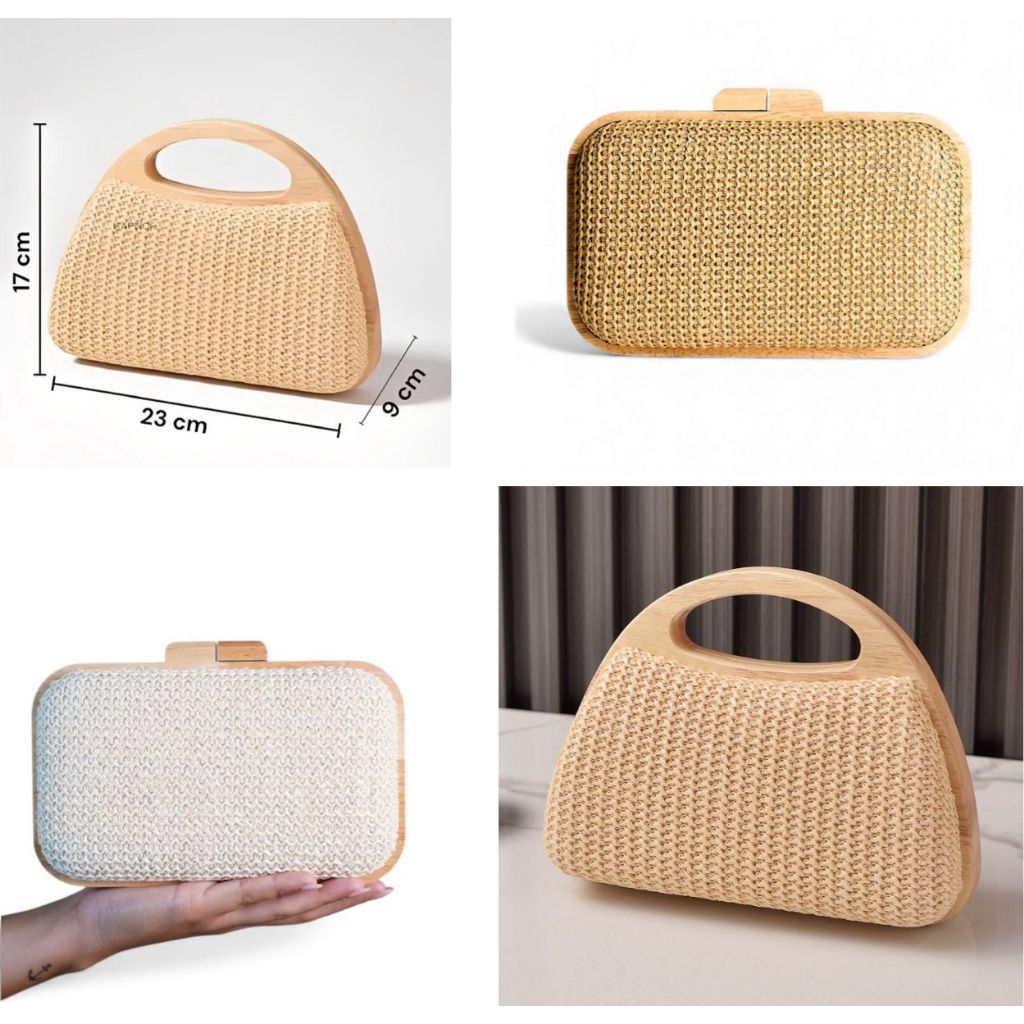 Bolsa Clutch Casamento Fecho Em Madeira Alça Corrente Chique Formatura De Mão Ráfia em Oferta na Shopee