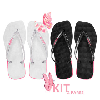 Kit Chinelo Feminino Traserinha Casual Branco Preto Confortável em Oferta na Shopee