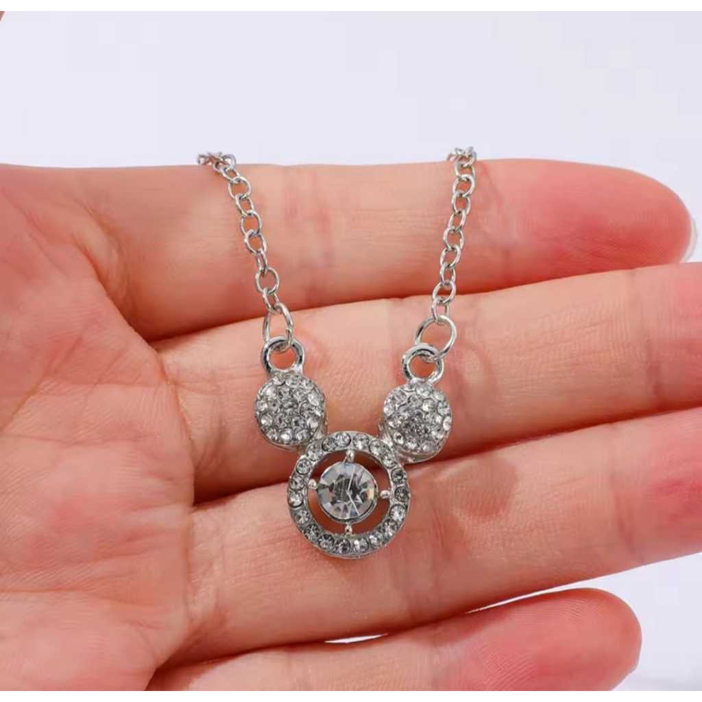 COLAR STRASS MOUSE / MICKEY FEMININO - Pingente Cravejado, Três Círculos - Delicado e Brilhante!