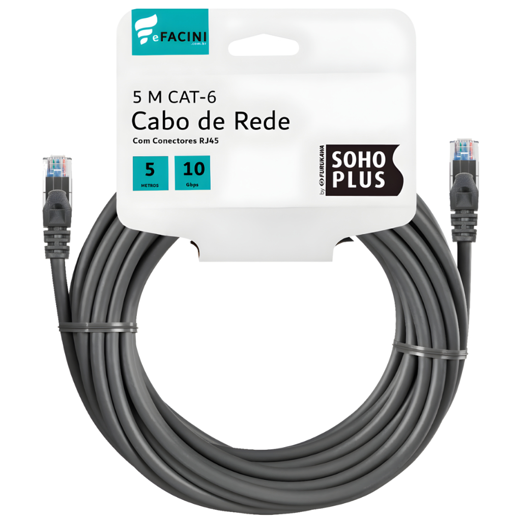 Cabo de Rede eFacini CAT6 Furukawa 100% Cobre, Anatel 5 Metros