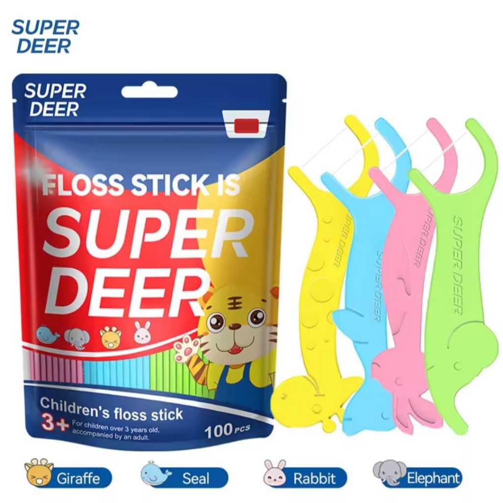 Fio dental infantil, 100 varas, fio colorido para crianças limpeza dos dentes.