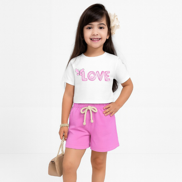 Conjunto Infantil Menina Verão Shorts Cropped Juvenil Bermuda Feminino